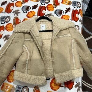 Abercrombie & Fitch Kids Cream Sherpa Trim Faux-Suede Jacket